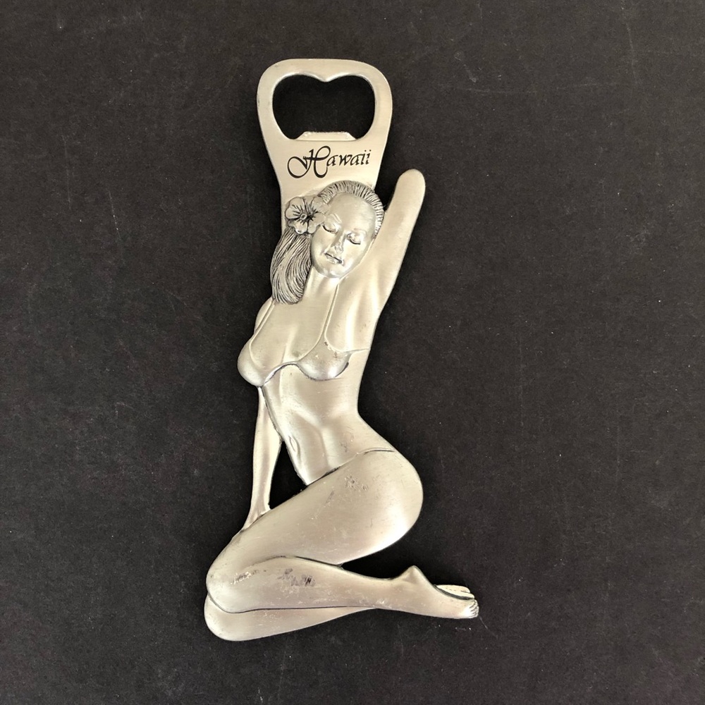 Hawaii Hula Girl Vintage Metal Souvenir Bottle Can Opener Barware
